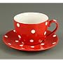 Tasse mit Teller rot mit wei�en Punkten 