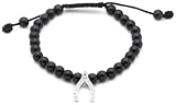 Sterling Silver Black Onyx Bead Bracelet w/ Cubic Zirconia Wishbone, 7.25