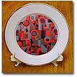 Atomic Abstract Black Red Gray - 8 Inch Porcelain Plate