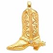 14K Yellow Gold Cowboy Boot Charm Pendant
