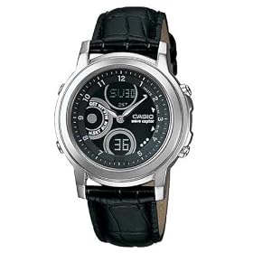 CASIO LADY'S WAVECEPTOR WATCH W/ ANALOG & DIGITAL DIAL CODE LEATHER BAND BLACK LWA120LA-1BV