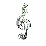 Treble G-Clef Music Note Brooch Pin with Clear Stone Accents