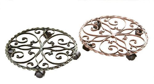 CBK Ltd 12-Inch D Filigree Trolley Design Plant Holders with Caster, Set of 2