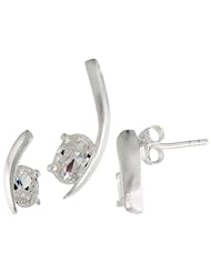 Sterling Silver Fancy Kink Earrings (12mm tall) & Pendant (16mm tall) Set, w/ Oval Cut CZ Stones