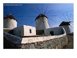 Thatched-Roof Windmills on Plateau, Mykonos Town, Greece, Windmills Photographic Poster Print by Wayne Walton, 32x24