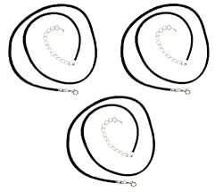 Necklace Cords For Pendants - D53 - Black Silk / Satin - 20" + 2" Extension Chain ~ Silver Tone Plated Ends - SET OF THREE (3)