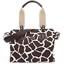 Oioi Giraffe Print Tote Diaper Bag in Cocoa on White, Burnt Sienna, and Faux leather trim