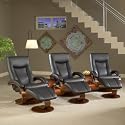 Oslo Collection 54/LO3-10/101-TT101-CTCTC Swivel Recliner and Ottomon with Theater Table in Black Leather with Merlot Finish