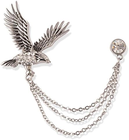 LYBALL Men's Silver Tone Eagle Lapel Stick Brooch Pin Tassel Chain for Suit