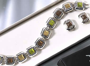 Accent Catseye Bracelet & Earrring Set SILVER