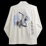 MAKANALEI(マカナレイ)長袖 ハンドペイント アロハシャツ【鶴＆鷹-L】HAD-015Lの画像