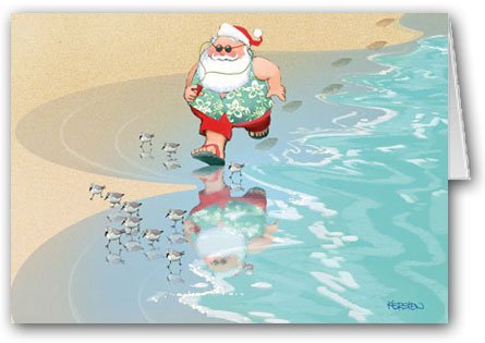 Beach Jogging Santa Christmas Card - 12 carsd/13 envelopes