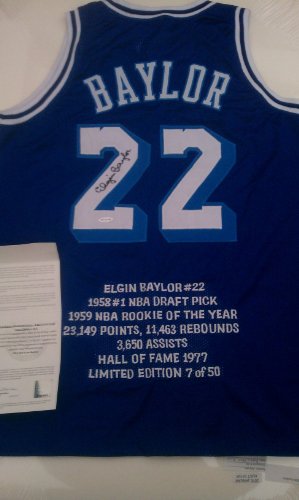 Elgin Baylor Signed Los Angeles Lakers Stat Jersey
