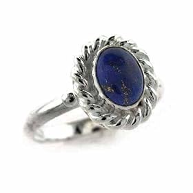Sterling Silver Genuine Lapis Oval Ring by 