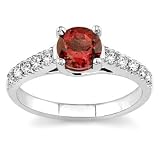 18k White Gold or Yellow Gold Round Garnet and Diamond Ring (H/SI2, 1/4 ct. tw.)