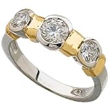 1.00 Ct.T.W. Round Brilliant Cut Diamonds, 14Kt. Two Tone Gold. Three Stone Diamond Fashion Ring