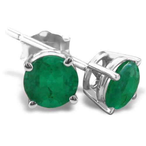 4mm Emerald Stud Earrings crafted in Sterling Silver 1/2ct tgw