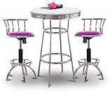 Chrome Bar Table & 2 Chrome Adjustable 24"-29" Glitter Purple Vinyl Seat Ba ....