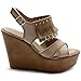 Ollio Womens Shoe Burnish Vintage Faded Fringe Wedge Heel Sandal