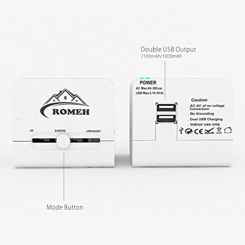 RoMeh 2in1 Travel Adapter USB Charger International with Dual [2.1A] USB Charging Ports (US UK EU AU)