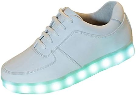 EZflora Unisex Women Men LED Flashing Sneakers USB Charging Sport Shoes, White, US Size 9.5