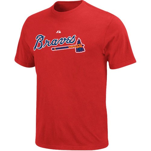 Majestic Atlanta Braves Red Official Wordmark T-shirt (Large)