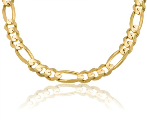 14K Solid Yellow Gold Figaro Link Chain Necklace 11mm Wide 16