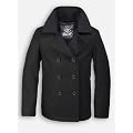 Brandit Wool Mix Naval Anchor Buttons Pea Coat Black