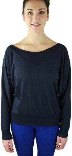 YogaColors Crystal Sheer Jersey Boatneck Pullover Long Sleeve Dolman Top (Large, Navy)