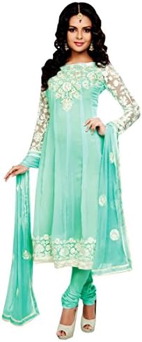 Trendy16 Women's Georgette Party Wear Churidar Kameez One Size Green