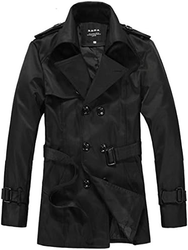 Cozy Age Men's Slim Fit Stylish Coat with Belt,l,black