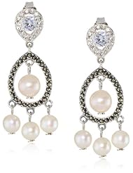 Judith Jack "Pearlette" Sterling Silver, Marcasite and Fresh Water Pearl Mini Chandelier Drop Earrings