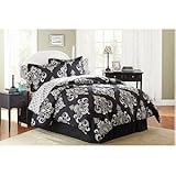 IMAGE OF Black White Traditional Damask Full Comforter Set (8pc Bed in a Bag)