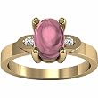 14K Yellow Gold Cabochon Pink Tourmaline and Diamond Ring