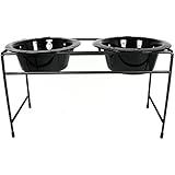 Platinum Pets Modern Double Diner Stand with Two 8 Cup Rimmed Bowls, Black
