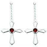 1.25 Ct.T.W. Genuine Round Garnet in Pure Sterling Silver Cross Earrings