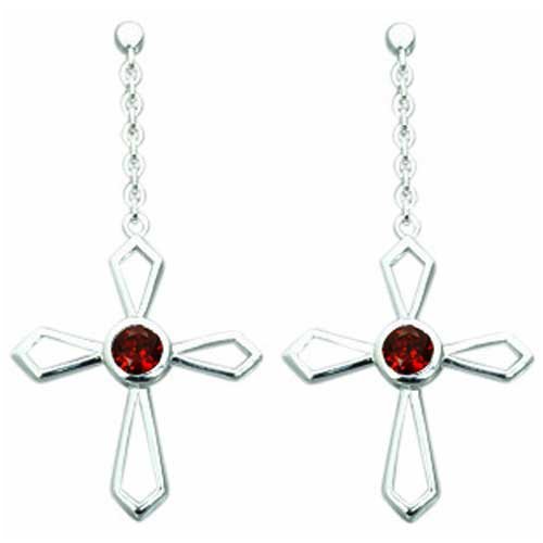 1.25 Ct.T.W. Genuine Round Garnet in Pure Sterling Silver Cross Earrings