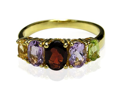 Gold Overlay Sterling Silver Multi-Gemstone Ring