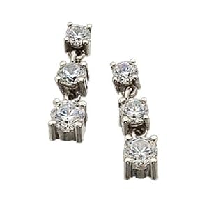 14K White Gold Three Stone Diamond Dangle Earrings