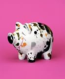 Mini Piggy Bank, Black Spotted Piggy, Porcelain Mini Piggy Bank for Kids and Collectors in Gift Box
