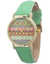 Ladies Aztec Print Leather Watch - Mint