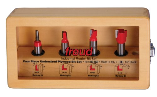Freud 89-650 Four Piece Undersized Plywood Router Bit Set 1/2 Shank Ideal for 1/4 to 3/4 Plywood With TiCo Hi-Density Carbide