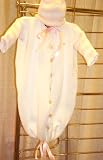 Knitted on Hand Knitting Machine Natural Chenille New Born Girls Baby Bunting Hat Set Sleeves and Hat Are with Four Stripes. With Pink Chenille