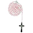 Pink AB Bead Rosary with Faceted 7mm Round Beads and St. Benedict Cross - 32'' Necklace - 22'' Overall Length