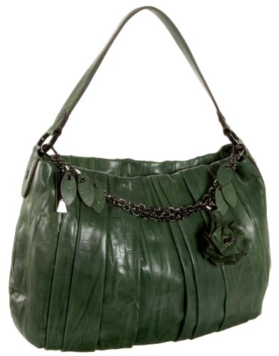 DKNY Hobo Handbag – large, burnished pleated leather, green