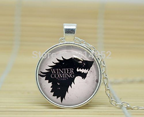 VintaStore Art Glass Necklace Game Of Thrones Stark Sigil Winter Is Coming Wolf Necklace Glass Dome Cabochon Necklace