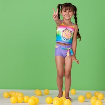 Hula Star Girls Swimwear Purple Peace Sign 2pc Bathing Suit 2T-6X