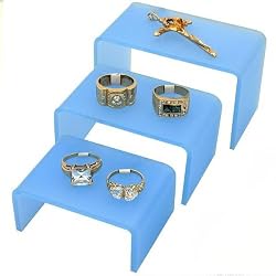 3 Blue Acrylic Display Risers Jewelry Showcase Fixtures