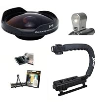 Opteka Deluxe "Skaters" Package (Includes the OPT-SC37FE Platinum Series 0.3X HD Ultra Fisheye Lens, X-GRIP Camcorder Handle, & 3 Watt Video Light) for 25mm, 30mm, 30.5mm, & 37mm Camcorders