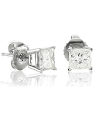 14k White Gold Princess Cut Diamond Stud Earrings (HI, SI3-I1, 0.10 carat)